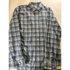 LL Bean Plaid Shirt Mens Medium Traditional‎ Fit Blue Cotton Button Down